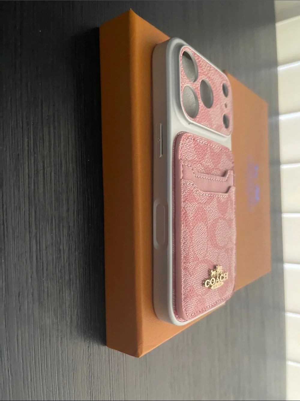 iPhone 17 pro Coach Pink  Card Phone Case with Gold Logo